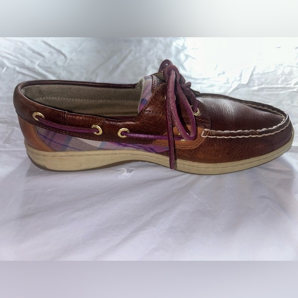 Sperry Top-Sider Brown/Pink Plaid Bluefish Leather Boat Shoe Womens Size 8 M - Picture 3 of 8